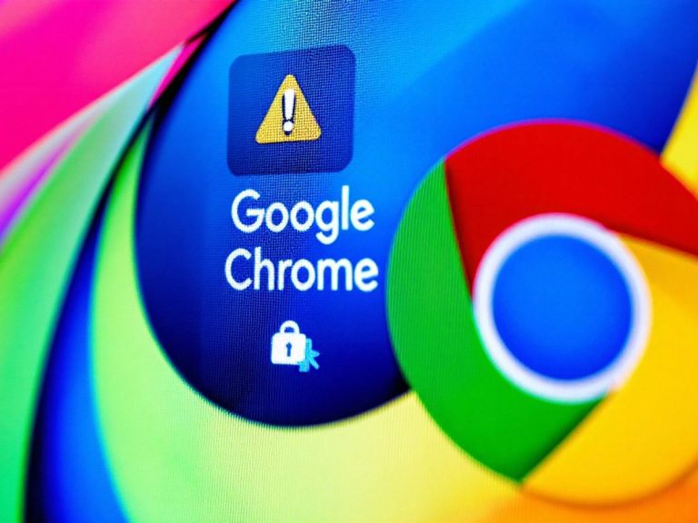 Google Chrome Logo mit Sicherheitswarnung auf Bildschirm.