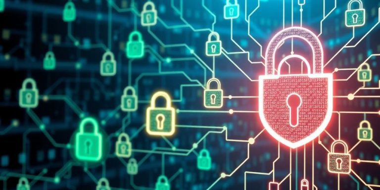 Netzwerk von digitalen Schlössern und Schutzschildern